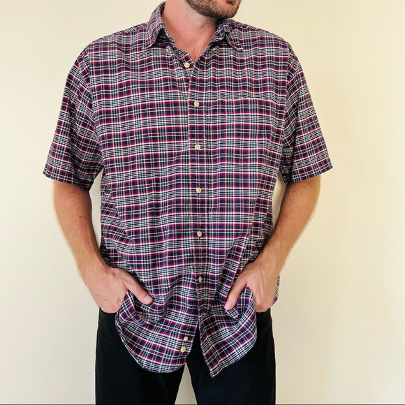 Vintage TOMMY HILFIGER plaid short sleeve button down shirt - Picture 1 of 5